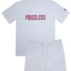Priceless Letter Shorts Set White x Pink